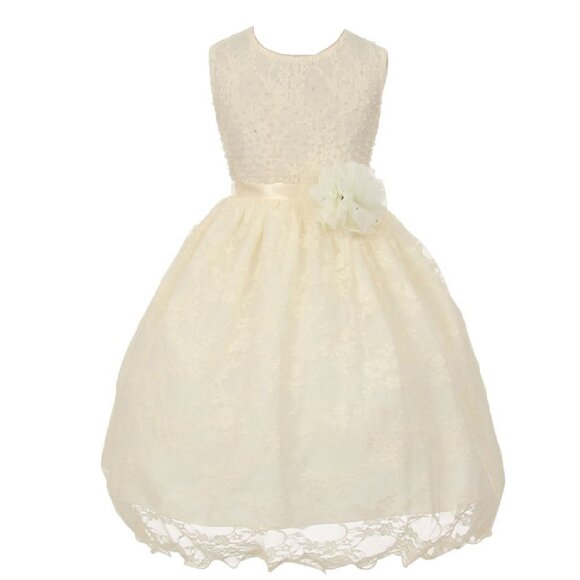Floral Lace Bead Ribbon Easter Party Birthday Flower Girl Dress New Size 4 12 - Picture 1 of 6